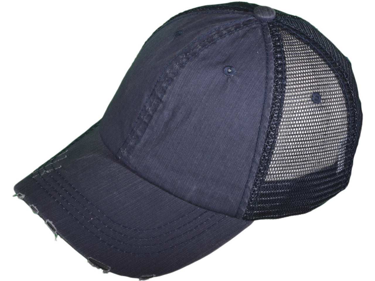 Vintage Trucker Hats - Cotton Low Profile Unstructured Washed Ripped Frayed BK Trucker - 21504 SKU#HT_BKC_2990
