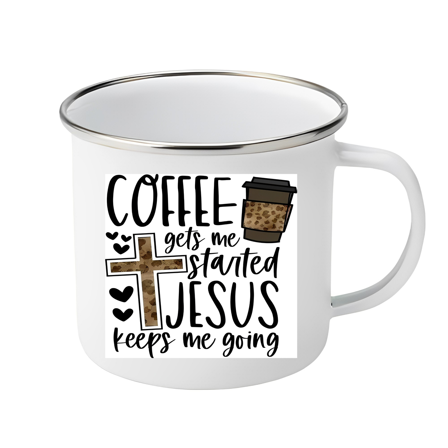 11oz Camping Coffee Cup Silver Rim SKU#11UCCCSRCC9