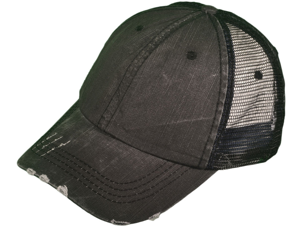 Vintage Trucker Hats - Cotton Low Profile Unstructured Washed Ripped Frayed BK Trucker - 21504 SKU#HT_BKC_2990