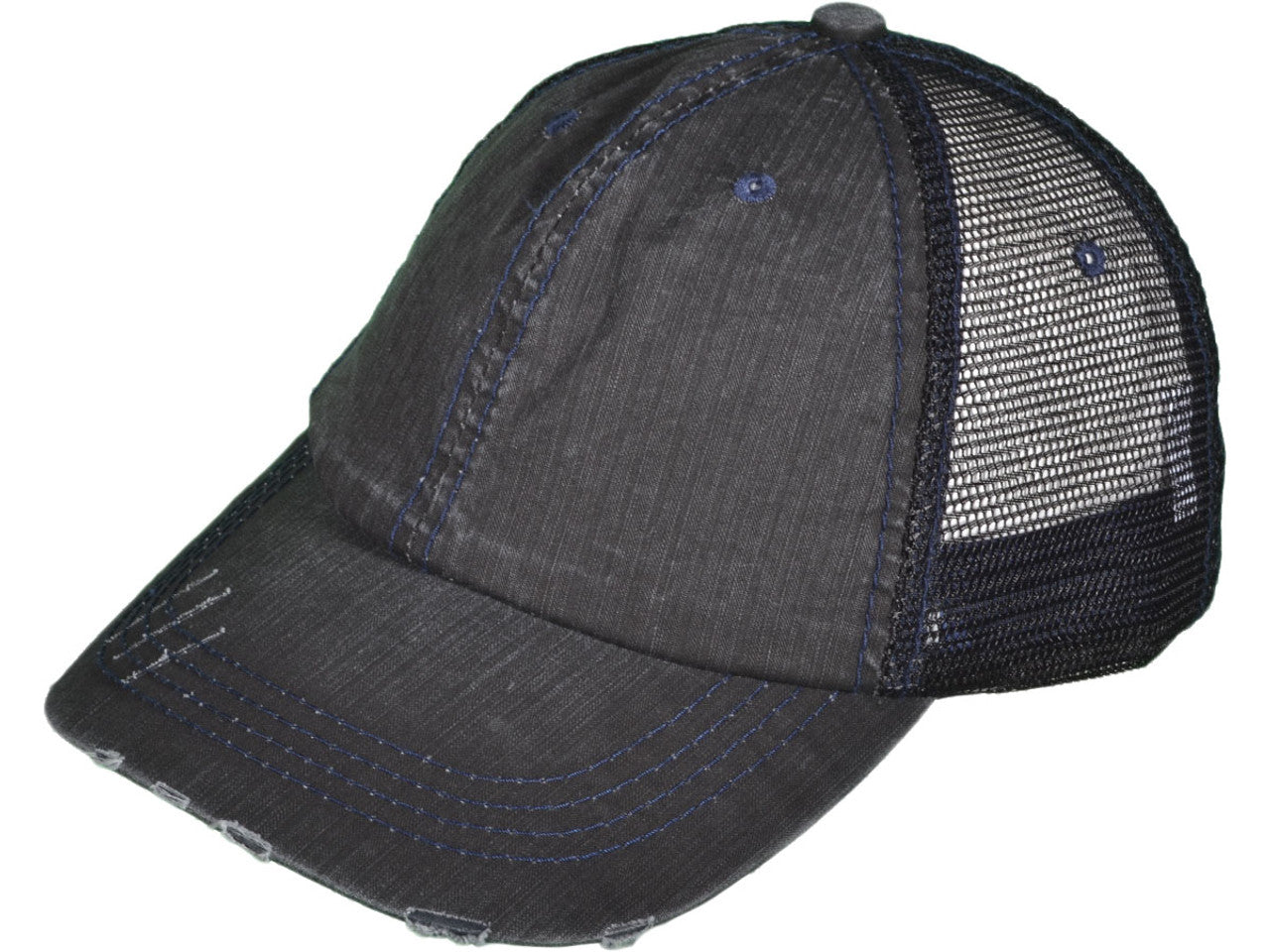 Vintage Trucker Hats - Cotton Low Profile Unstructured Washed Ripped Frayed BK Trucker - 21504 SKU#HT_BKC_2990
