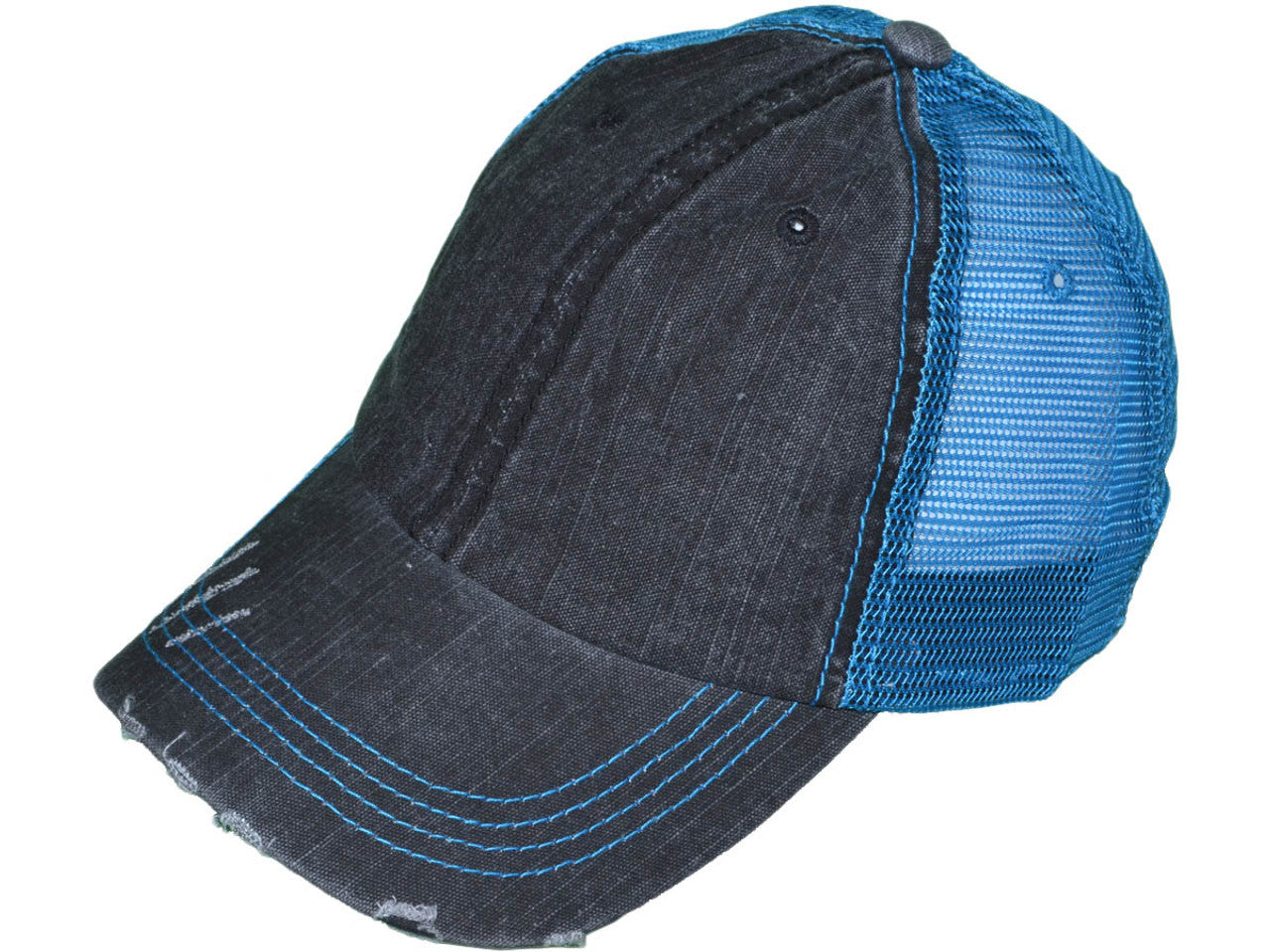 Vintage Trucker Hats - Cotton Low Profile Unstructured Washed Ripped Frayed BK Trucker - 21504 SKU#HT_BKC_2990