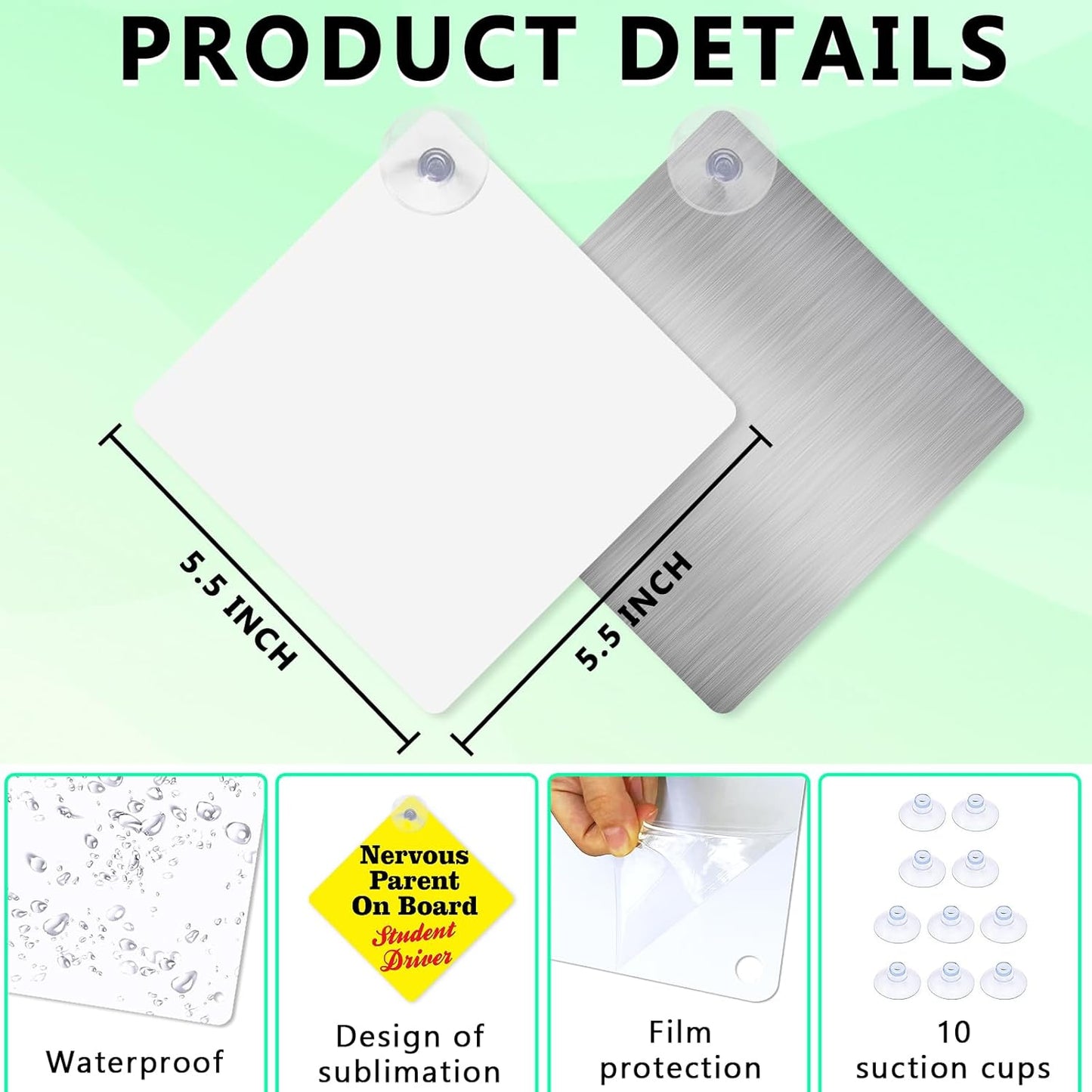 5.5" x 5.5" Sublimation Blanks Suction Cup Car Window Sign SKU#5.5X5.5SCWS