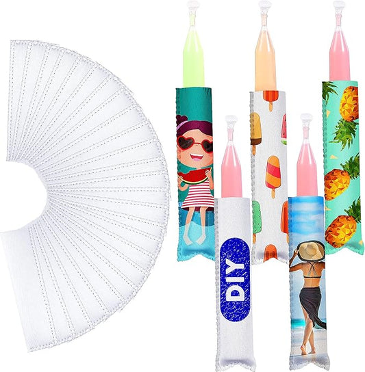 Sublimation Blank White Ice Lolly Sleeves Insulator Sleeves Reusable Ice Holders Washable Ice Sleeve Holder Bag for Kids SKU#APOPSLV