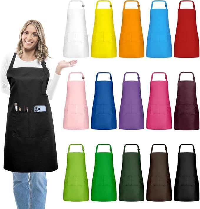 Adult Aprons Bulk with Pockets Adjustable Bib Chef Apron for Painting Cooking Crafting (S/L) SKU#APRONMULTICOLORED