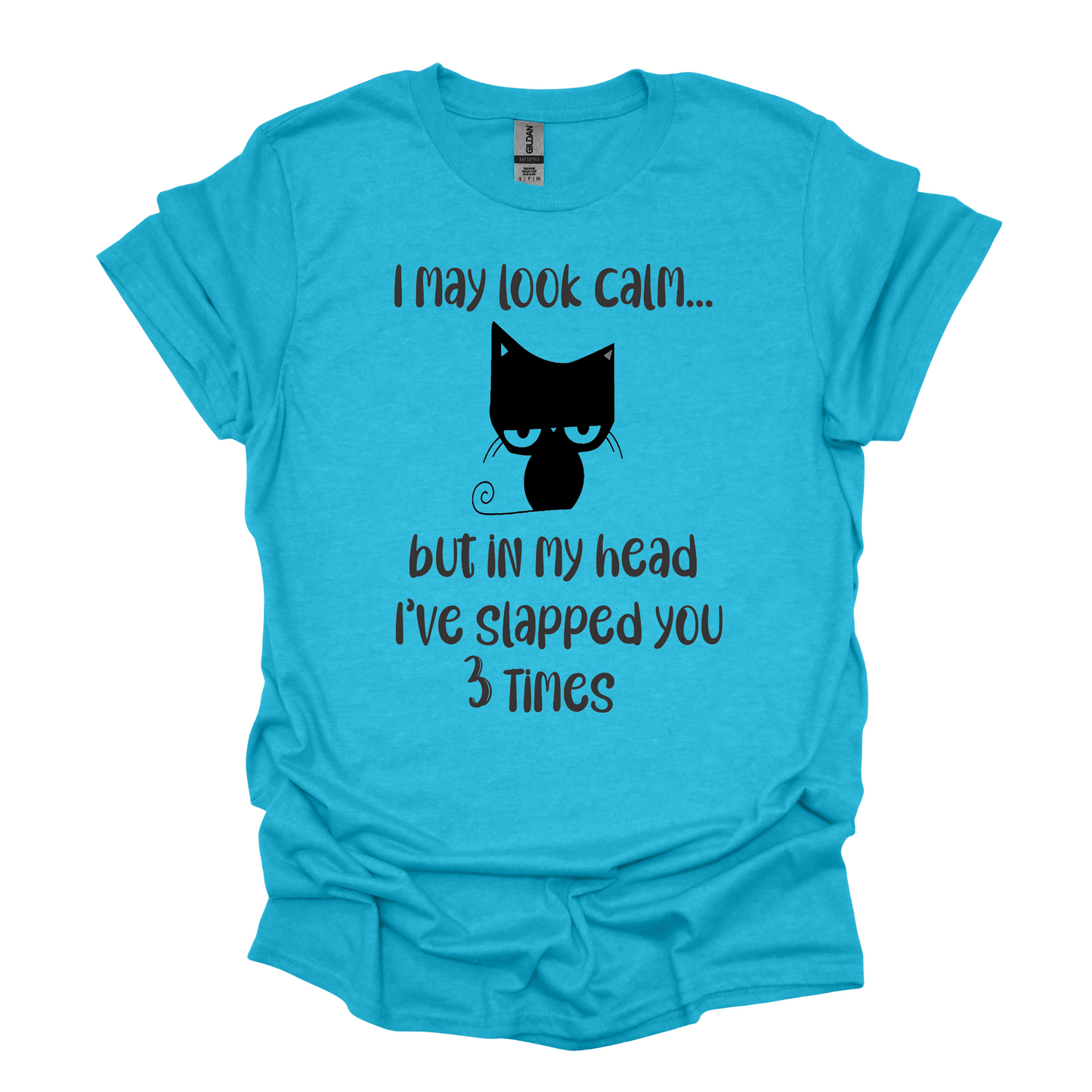 Women's Gildan Heather Gilapagos Blue Calm Cat Shirt  SKU#GHGB64000S67