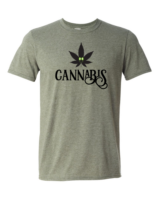 Gildan Heather Military Green Cannabis Text & Leaf Shirt SKU#GHMG64000S112