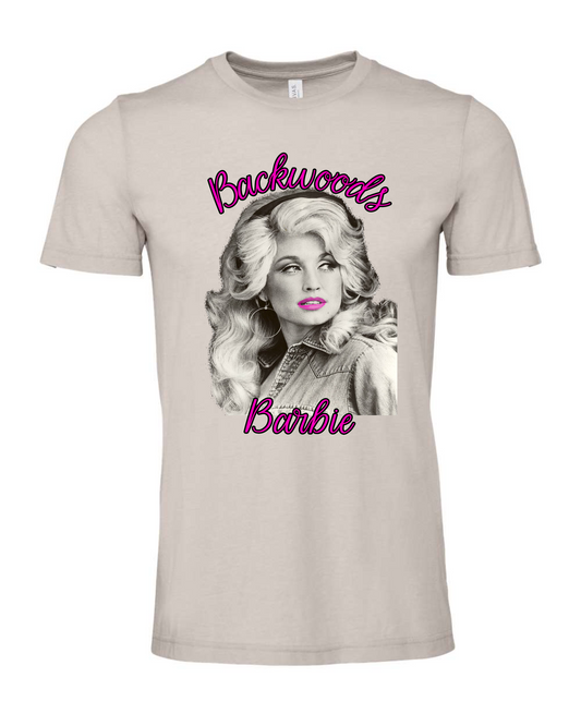 Bella Canva Heather Cool Grey Dolly Parton Backwoods Barbie Jersey Shirt 3001CVC SKU#BCHCGRY3001CVC00706S119