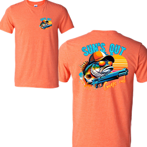 Gildan Heather Orange Suns Out Guns Out Fish Shirt SKU#GHO64000S131FB