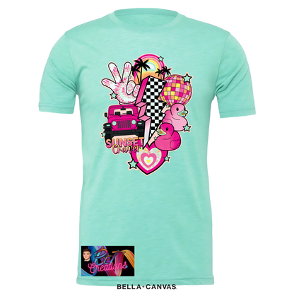 Bella Canva Heather Mint Jersey Shirt With Lighting Bolt Pink Jeep Sunset Chaser 3001CVC SKU#BCHMNT3001CVCS154