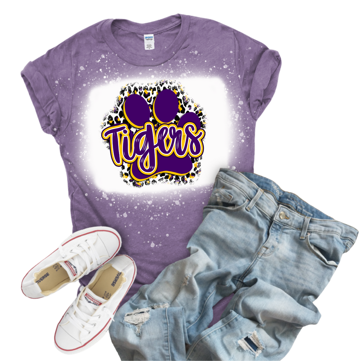 Women's Gildan Heather Purple Paw Print Shirt SKU#GHP64000S55