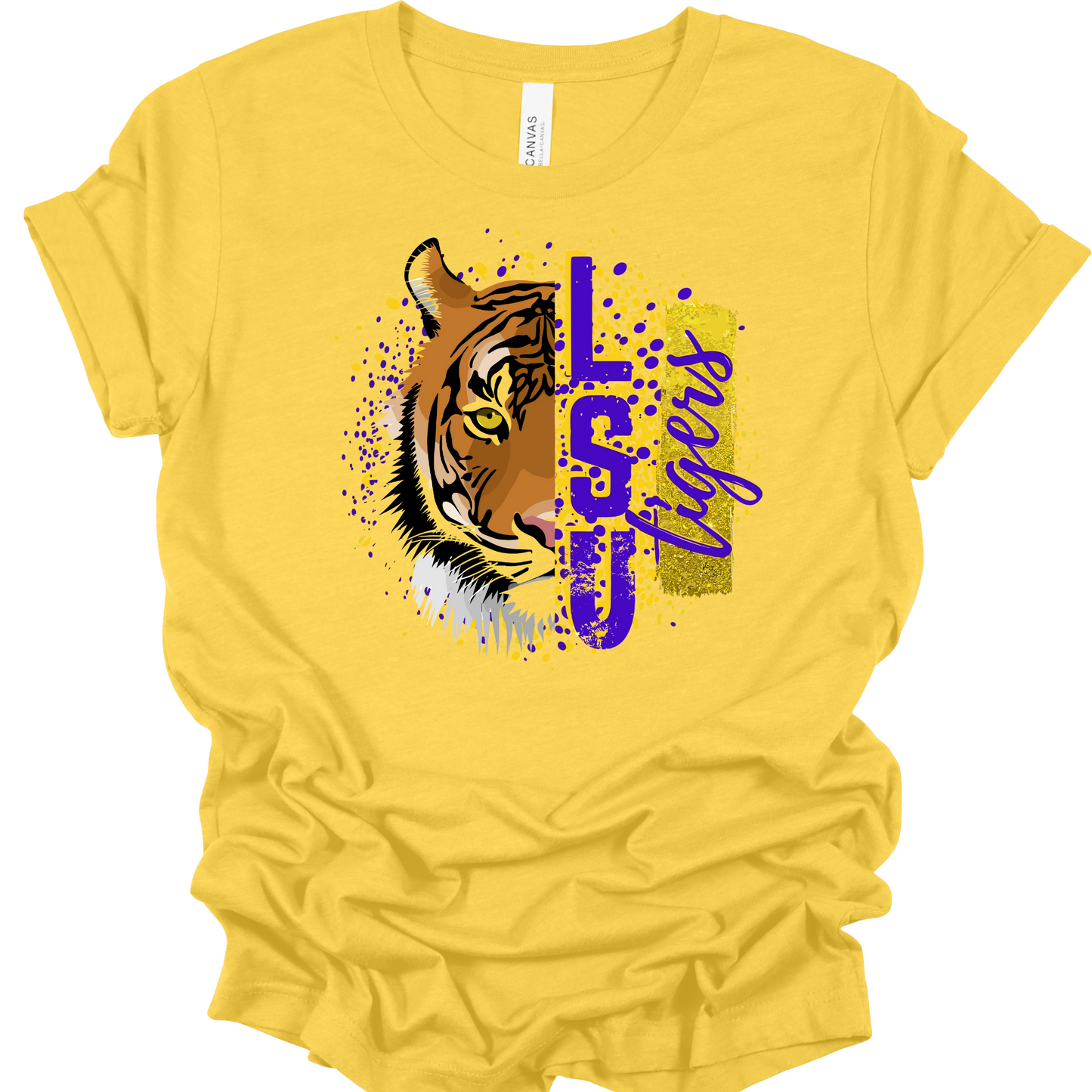 Women's Bella Canva Heather Yellow LSU Shirt SKU#BCHY3001CVCS66