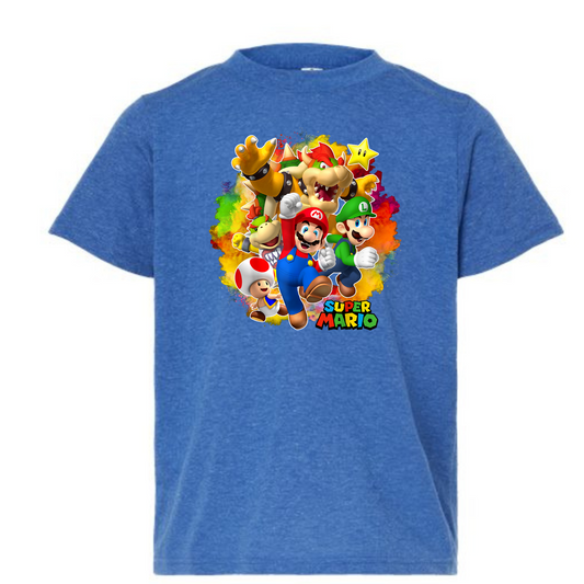 Kid's Tultex 265 Heather Royal Blue Mario Brothers Shirt SKU#TYHRB265S72