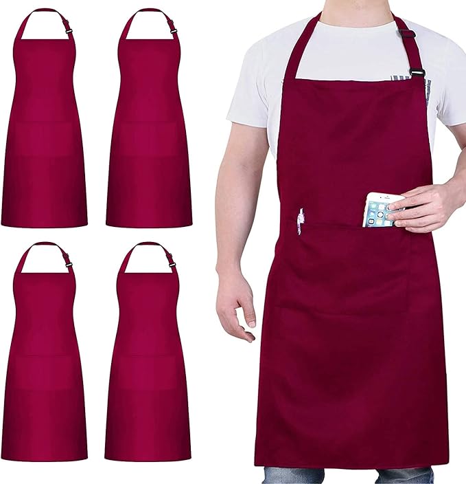 Chef Apron, Waterproof Apron, Adjustable Apron with 2 Pockets for Men Women, Professional Apron for Kitchen Cooking Gardening Painting Baking Restaurant (Wine) SKU#AWINEAPRON