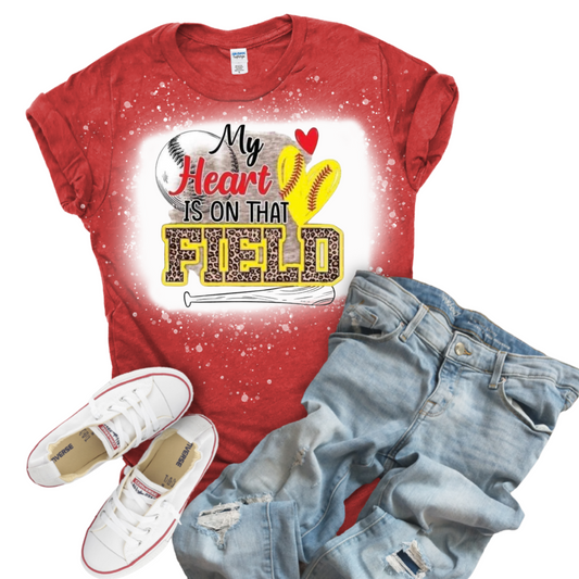 Women's Gildan Heather Red My Heart is on that Field Softball Shirt  SKU#GHR64000S70