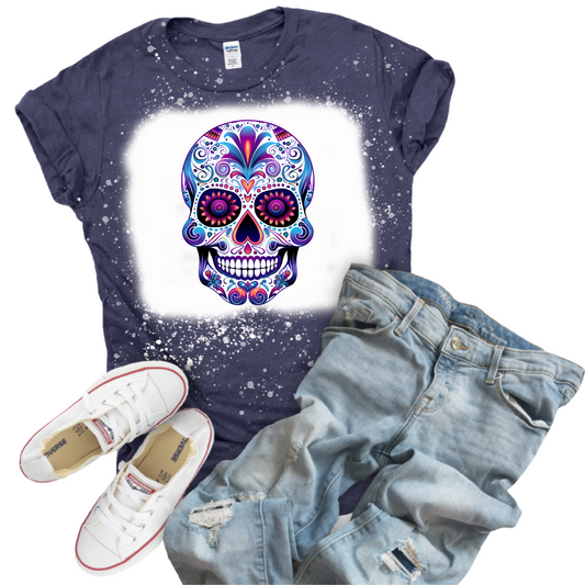 Women's Gildan Heather Navy Sugar Skull Shirt  SKU#GHN64000S57