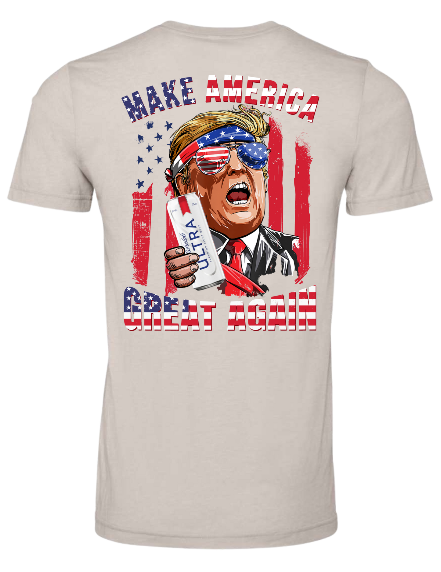 Bella Canva Trump holding a Michelob Ultra Can Heather Cool Grey Jersey Shirt 3001CVC SKU#BCHCGRY3001CVC00706S170