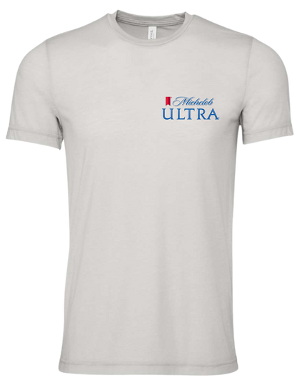 Bella Canva Trump holding a Michelob Ultra Can Heather Cool Grey Jersey Shirt 3001CVC SKU#BCHCGRY3001CVC00706S170