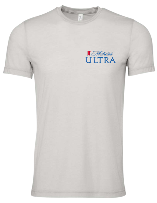 Bella Canva Trump holding a Michelob Ultra Can Heather Cool Grey Jersey Shirt 3001CVC SKU#BCHCGRY3001CVC00706S170