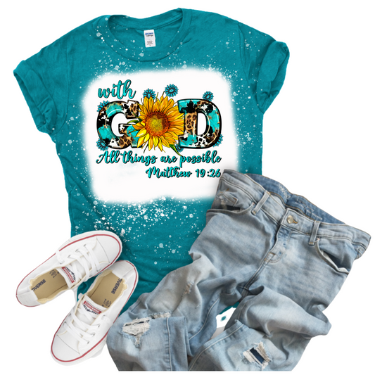 Women's Gildan Heather Gilapagos Blue With God All Things Are Possible Shirt  SKU#GHGB64000S39