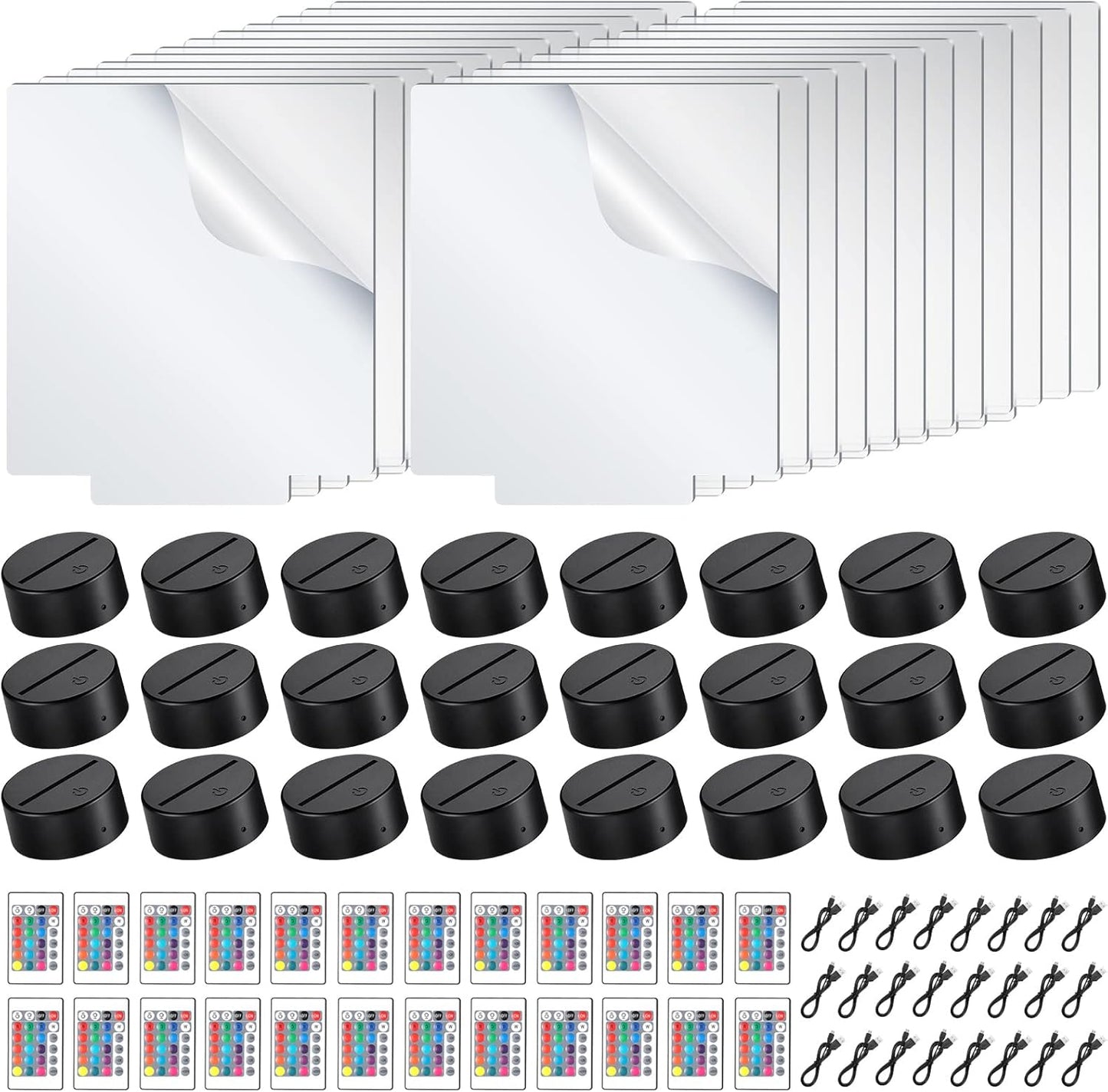 3D Night Led Light Base and Clear Blank Acrylic Sheet with Remote Controls and USB Cable, Adjustable 16 Colors DIY Acrylic Lamp Base Set SKU#3DADP