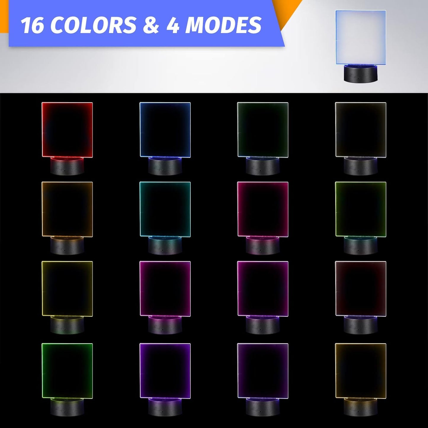 3D Night Led Light Base and Clear Blank Acrylic Sheet with Remote Controls and USB Cable, Adjustable 16 Colors DIY Acrylic Lamp Base Set SKU#3DADP