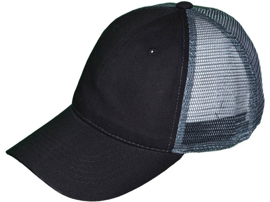 Washed Cotton Trucker Hats - Low Profile Unstructured Cotton Mesh BK Caps  - 5264 SKU#BLPUCMH5264